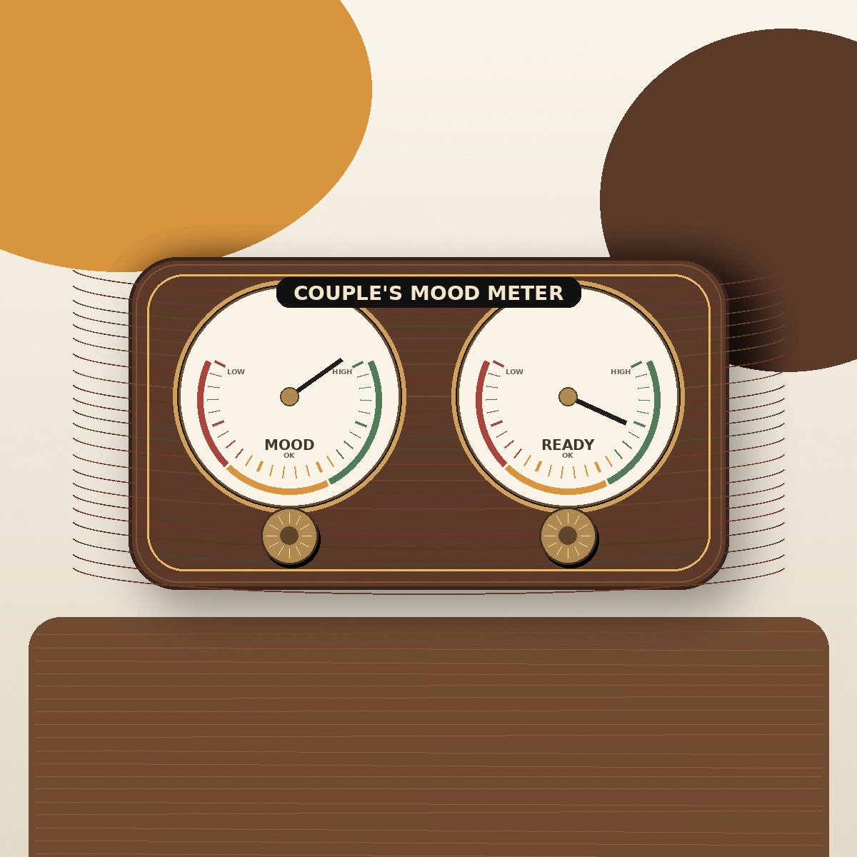 Couple’s Mood Meter dual analog wooden gauge with brass controls